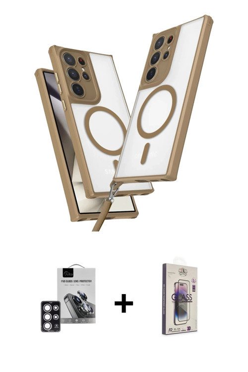 ieg™ Galaxy S24 Ultra Kılıf Atlas Doku Koleksiyonu - Siyah Bilvis 3D Cam Ekran Koruyucu + Pembe PVD