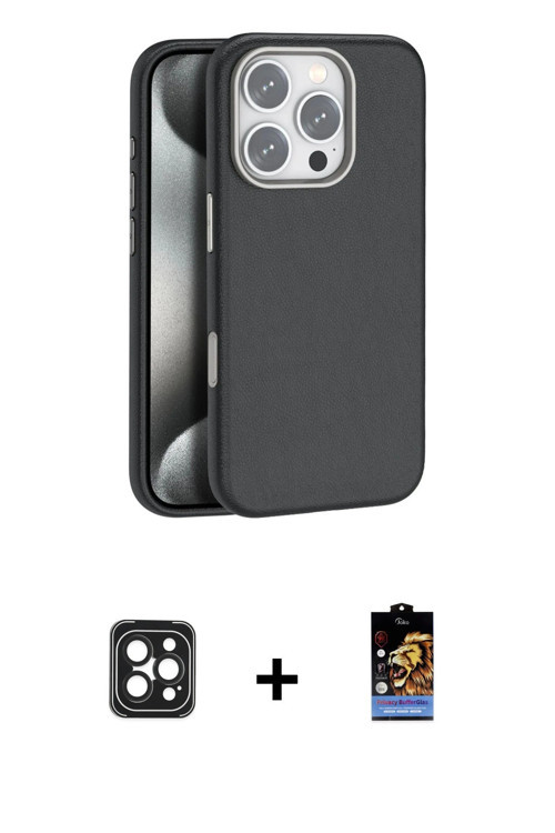 ieg™ iPhone 16 Pro Max Kılıf Zirve Modern Prime - Siyah Buffer Hayalet Cam Ekran Koruyucu + Siyah PV