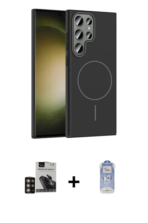 ieg™ Galaxy S24 Ultra Kılıf Siluet Doku Özel Seri - Siyah Joko Magic 5D Cam + Gold PVD Metal Kamera