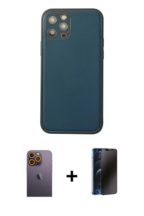 ieg™ iPhone 12 Pro Max Kılıf Yadigar Klasik - Siyah 3D Antistatik Hayalet Cam Ekran Koruyucu + Sarı