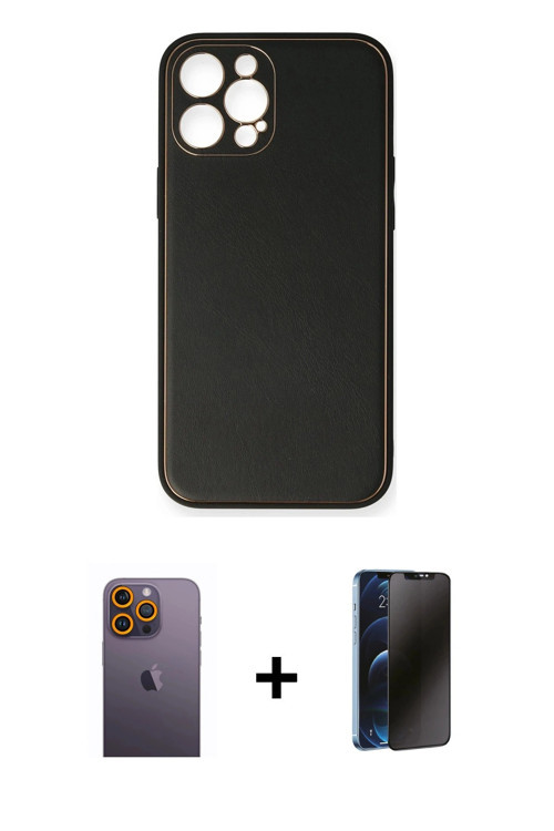ieg™ iPhone 12 Pro Max Kılıf Yadigar Klasik - Siyah 3D Antistatik Hayalet Cam Ekran Koruyucu + Sarı
