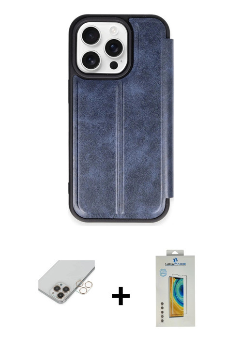 ieg™ iPhone 14 Pro Max Kılıf Zirve Yansıma Serisi - Siyah Polymer Nano Ekran Koruyucu + Gold Band Me