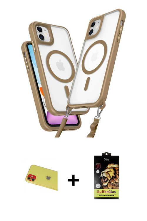 ieg™ iPhone 11 Kılıf Atlas Doku Koleksiyonu - Siyah Buffer Cam Ekran Koruyucu + Kırmızı Rainbow Kame