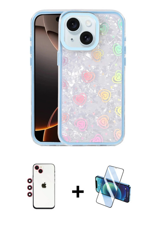 ieg™ iPhone 14 Kılıf Odak Prime - Siyah 3D Antistatik Cam Ekran Koruyucu + Kırmızı Shine Kamera Lens