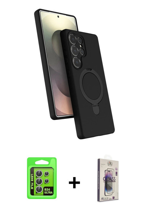 ieg™ Galaxy S24 Ultra Kılıf İz Işık Koleksiyonu - Siyah Bilvis 3D Cam Ekran Koruyucu + Gümüş Raze Me