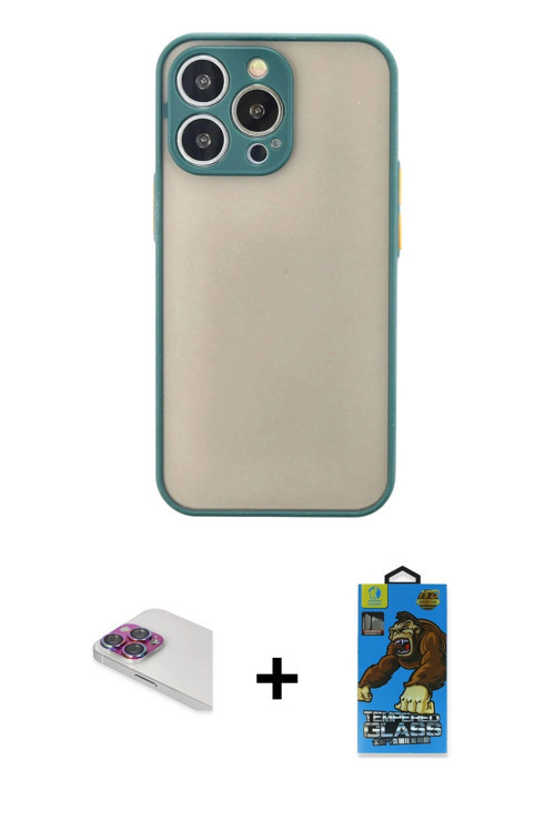 ieg™ iPhone 13 Pro Max Kılıf Ahenk Çizgi Serisi - Siyah 18D Cam Ekran Koruyucu + Gökkuşağı Pers Alüm