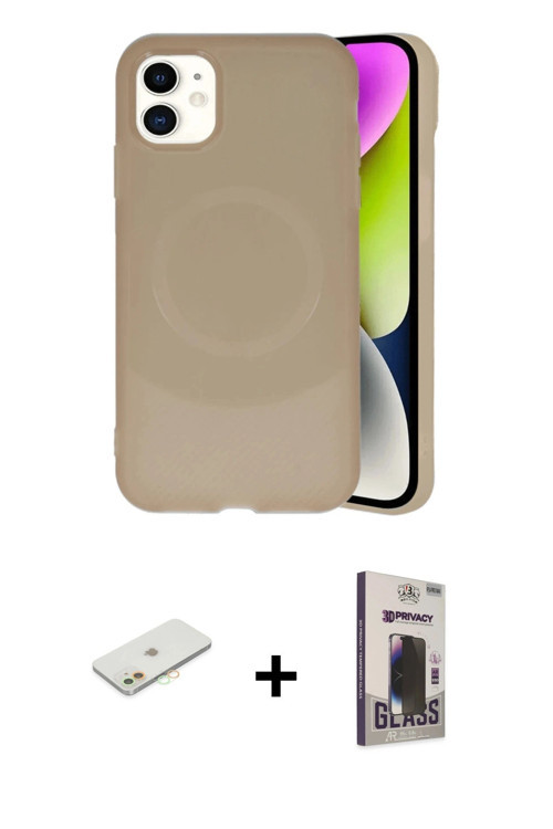 ieg™ iPhone 11 Kılıf Ufuk Serisi - Siyah Bilvis Hayalet Cam Ekran Koruyucu + Turuncu Renkli Kamera L