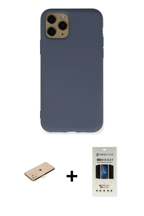 ieg™ iPhone 11 Pro Kılıf Ahenk Serisi - Siyah 5D Hayalet Cam Ekran Koruyucu + Sarı Renkli Kamera Len