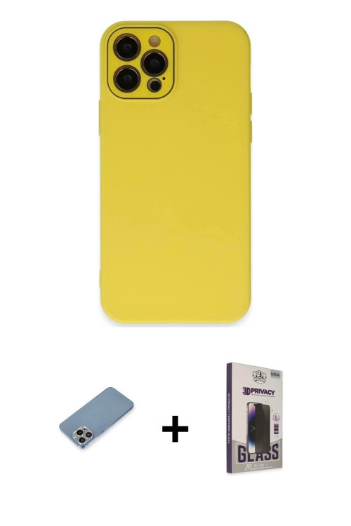 ieg™ iPhone 12 Pro Max Kılıf Çekirdek Modern Serisi - Siyah Bilvis Hayalet Cam Ekran Koruyucu + Gökk