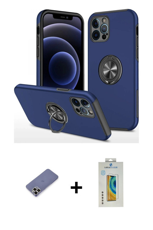 ieg™ iPhone 12 Pro Max Kılıf Odak Form Prime - Siyah Polymer Nano Ekran Koruyucu + Gold Metal Kamera