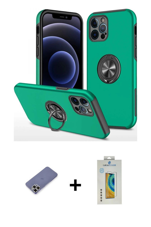 ieg™ iPhone 12 Pro Max Kılıf Odak Form Prime - Siyah Polymer Nano Ekran Koruyucu + Gold Metal Kamera