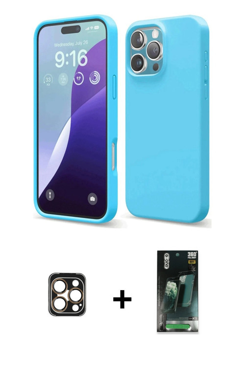 ieg™ iPhone 16 Pro Max Kılıf Ahenk Serisi - Siyah 360 Mat Full Body Arka Koruyucu + Gold PVD Metal K