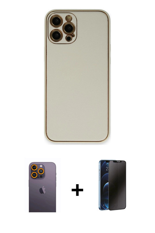 ieg™ iPhone 12 Pro Max Kılıf Yadigar Klasik - Siyah 3D Antistatik Hayalet Cam Ekran Koruyucu + Sarı