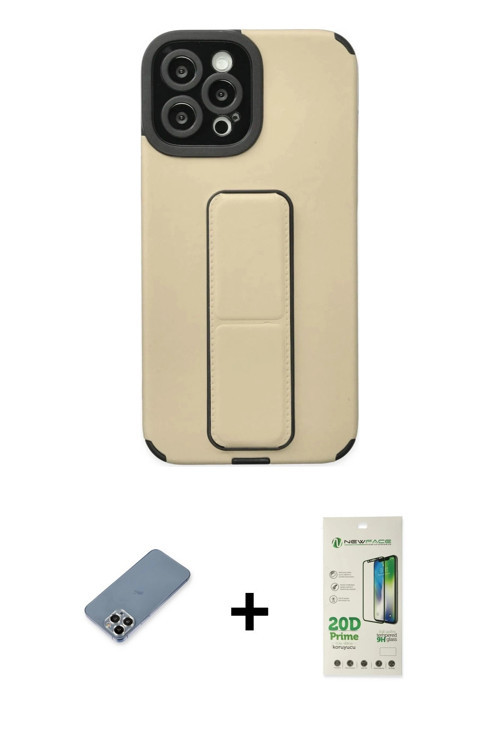 ieg™ iPhone 12 Pro Max Kılıf Çekirdek Yansıma - Siyah 20D Premium Cam Ekran Koruyucu + Gümüş Metal K
