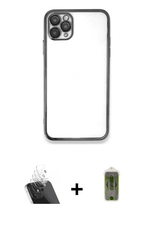 ieg™ iPhone 11 Pro Kılıf Vadi Minimal - Siyah Joko Magic 5D Hayalet Cam + Şeffaf Kamera Lens Koruma