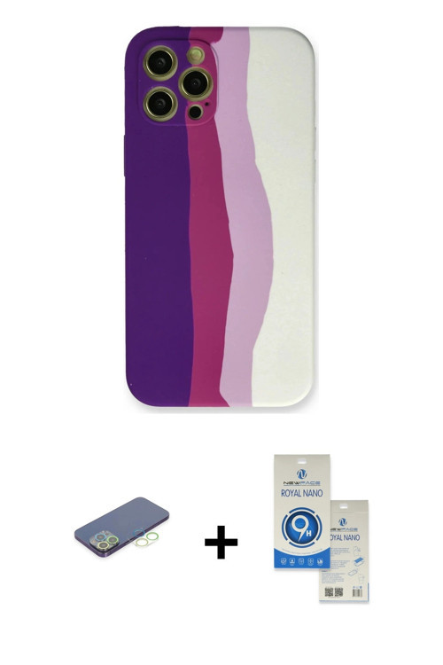 ieg™ iPhone 12 Pro Max Kılıf Yadigar Çizgi - Şeffaf Royal Nano Ekran Koruyucu + Yeşil Renkli Kamera