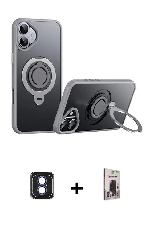 ieg™ iPhone 16 Kılıf Zirve Çizgi Prime - Siyah Bilvis Hayalet Cam Ekran Koruyucu + Mavi PVD Metal Ka