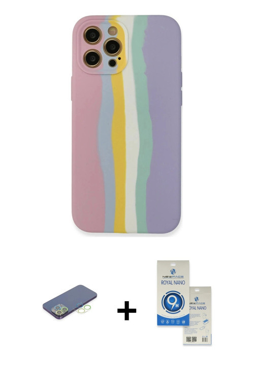 ieg™ iPhone 12 Pro Max Kılıf Yadigar Çizgi - Şeffaf Royal Nano Ekran Koruyucu + Yeşil Renkli Kamera