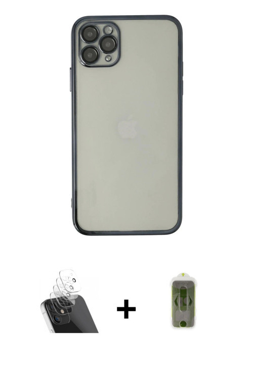 ieg™ iPhone 11 Pro Kılıf Vadi Minimal - Siyah Joko Magic 5D Hayalet Cam + Şeffaf Kamera Lens Koruma