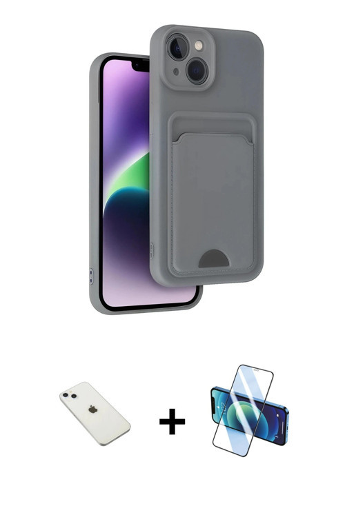 ieg™ iPhone 14 Kılıf Vadi Çizgi Prime - Siyah 3D Antistatik Cam Ekran Koruyucu + Sierra Blue Diamond