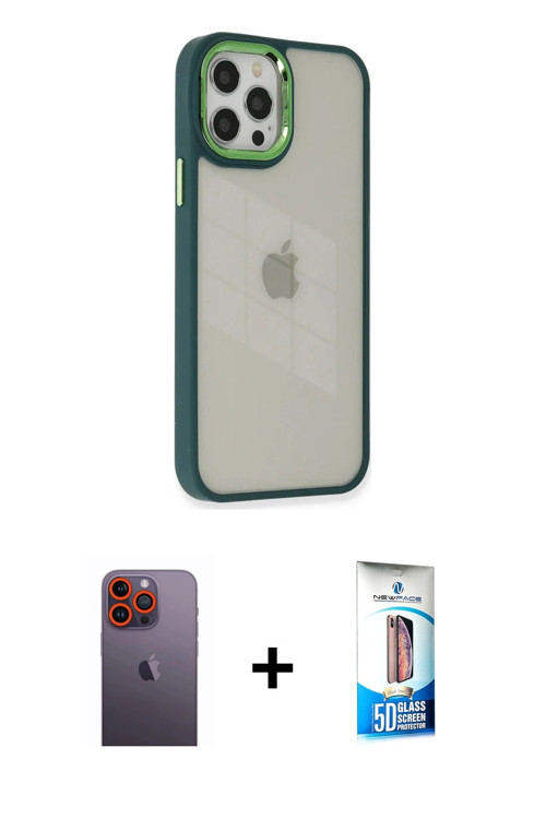 ieg™ iPhone 12 Pro Max Kılıf Eksen Doku Prime - Siyah 5D Eko Cam Ekran Koruyucu + Turuncu Neon Fosfo