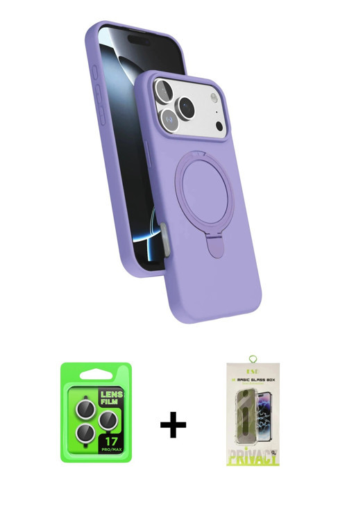 ieg™ iPhone 17 Pro Kılıf İz Işık Koleksiyonu - Siyah Joko Magic 5D Hayalet Cam + Gümüş Raze Metal Ka