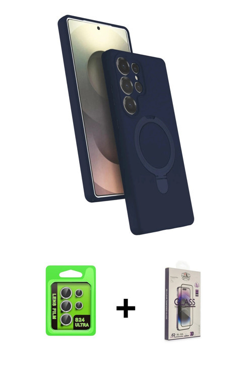 ieg™ Galaxy S24 Ultra Kılıf İz Işık Koleksiyonu - Siyah Bilvis 3D Cam Ekran Koruyucu + Gümüş Raze Me