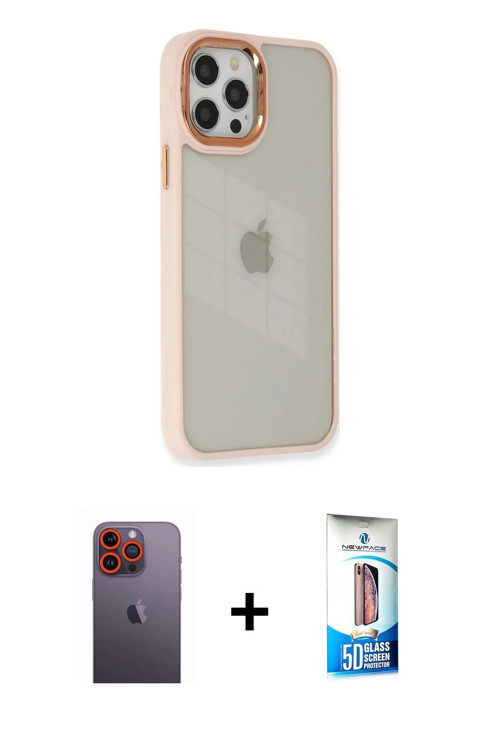 ieg™ iPhone 12 Pro Max Kılıf Eksen Doku Prime - Siyah 5D Eko Cam Ekran Koruyucu + Turuncu Neon Fosfo