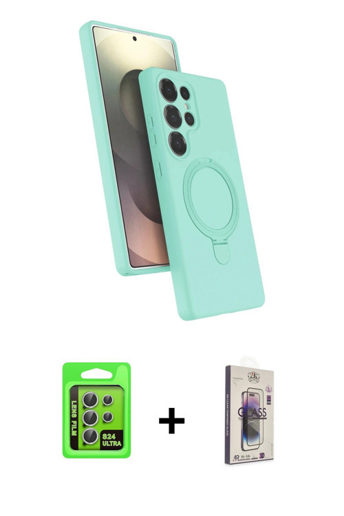 ieg™ Galaxy S24 Ultra Kılıf İz Işık Koleksiyonu - Siyah Bilvis 3D Cam Ekran Koruyucu + Gümüş Raze Me
