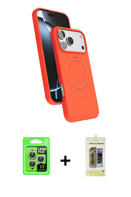 ieg™ iPhone 17 Pro Kılıf İz Işık Koleksiyonu - Siyah Joko Magic 5D Hayalet Cam + Gümüş Raze Metal Ka