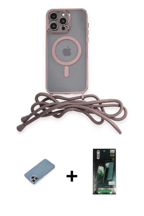 ieg™ iPhone 13 Pro Max Kılıf Eksen Özel Seri - Şeffaf 360 Full Body Arka Koruyucu + Gökkuşağı Shine