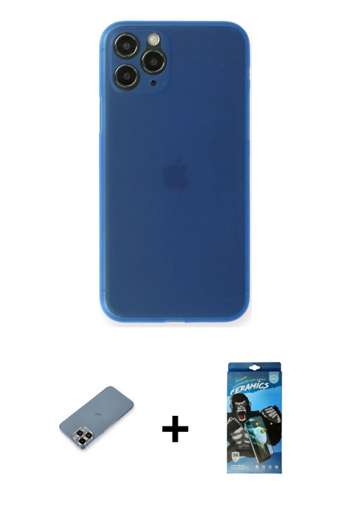 ieg™ iPhone 11 Pro Max Kılıf Yadigar Yansıma Serisi - Siyah 34D Izgaralı Cam + Mor Metal Kamera Lens