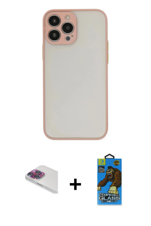 ieg™ iPhone 13 Pro Max Kılıf Ahenk Çizgi Serisi - Siyah 18D Cam Ekran Koruyucu + Gökkuşağı Pers Alüm
