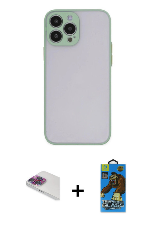 ieg™ iPhone 13 Pro Max Kılıf Ahenk Çizgi Serisi - Siyah 18D Cam Ekran Koruyucu + Gökkuşağı Pers Alüm