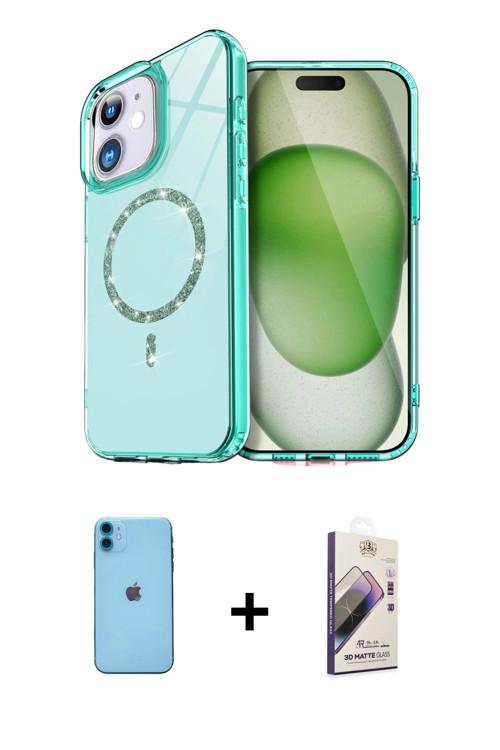 ieg™ iPhone 11 Kılıf Kıvılcım Form Prime - Siyah Bilvis 3D Mat Cam Ekran Koruyucu + Mavi Neon Fosfor