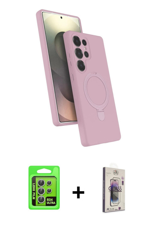 ieg™ Galaxy S24 Ultra Kılıf İz Işık Koleksiyonu - Siyah Bilvis 3D Cam Ekran Koruyucu + Gümüş Raze Me