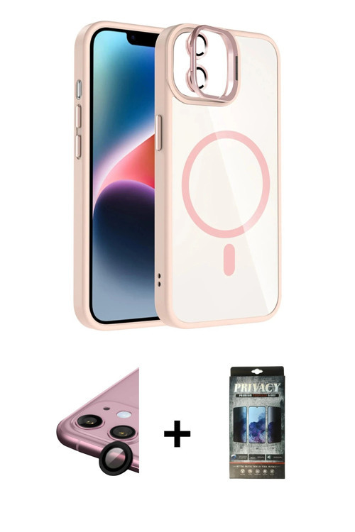 ieg™ iPhone 11 Kılıf Yadigar Asil Koleksiyonu - Siyah 34D Hayalet Izgaralı Cam + Siyah Raze Metal Ka