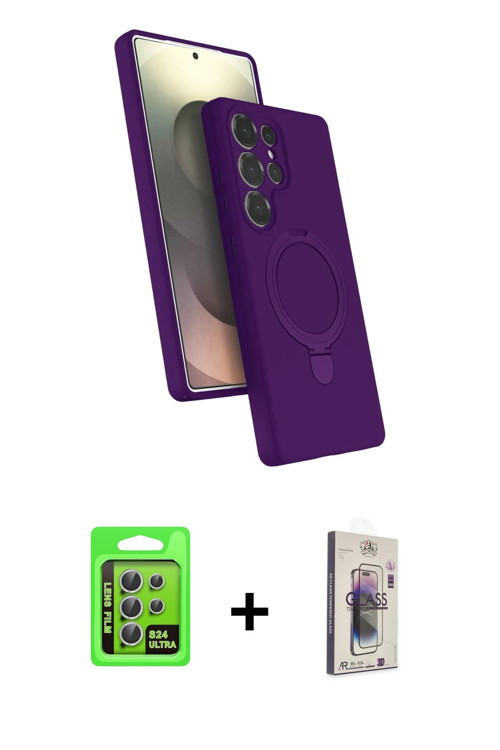 ieg™ Galaxy S24 Ultra Kılıf İz Işık Koleksiyonu - Siyah Bilvis 3D Cam Ekran Koruyucu + Gümüş Raze Me