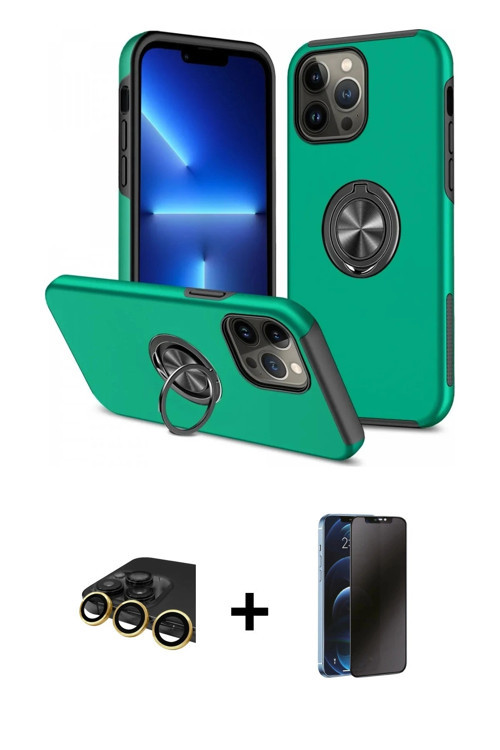 ieg™ iPhone 13 Pro Max Kılıf Odak Form Prime - Siyah 3D Antistatik Hayalet Cam Ekran Koruyucu + Gold