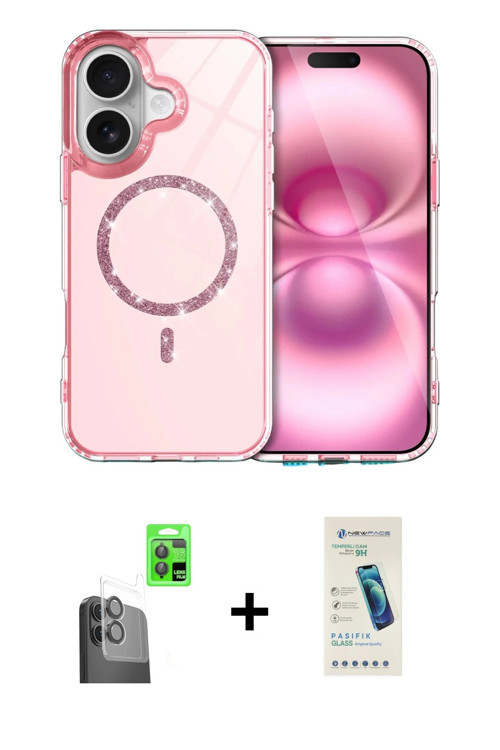 ieg™ iPhone 16 Plus Kılıf Kıvılcım Form Prime - Şeffaf Pasifik Cam Ekran Koruyucu + Siyah Raze Metal