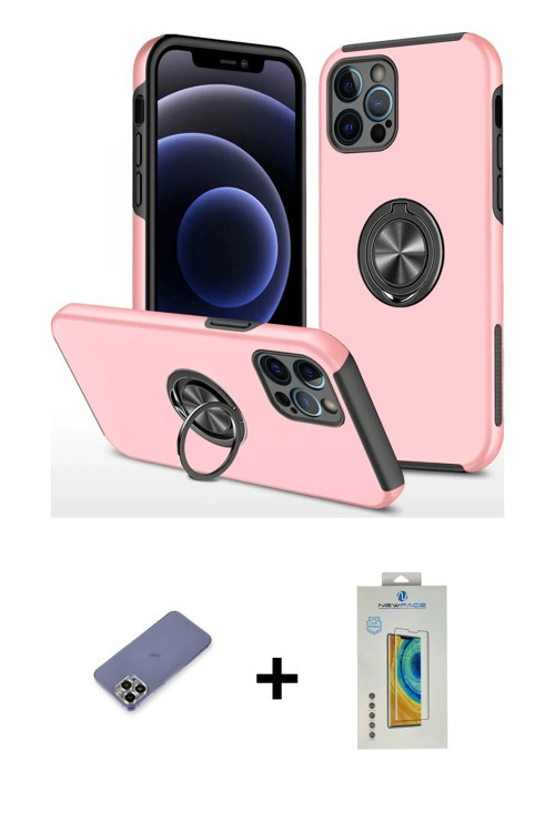 ieg™ iPhone 12 Pro Max Kılıf Odak Form Prime - Siyah Polymer Nano Ekran Koruyucu + Gold Metal Kamera