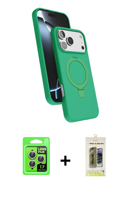 ieg™ iPhone 17 Pro Kılıf İz Işık Koleksiyonu - Siyah Joko Magic 5D Hayalet Cam + Gümüş Raze Metal Ka