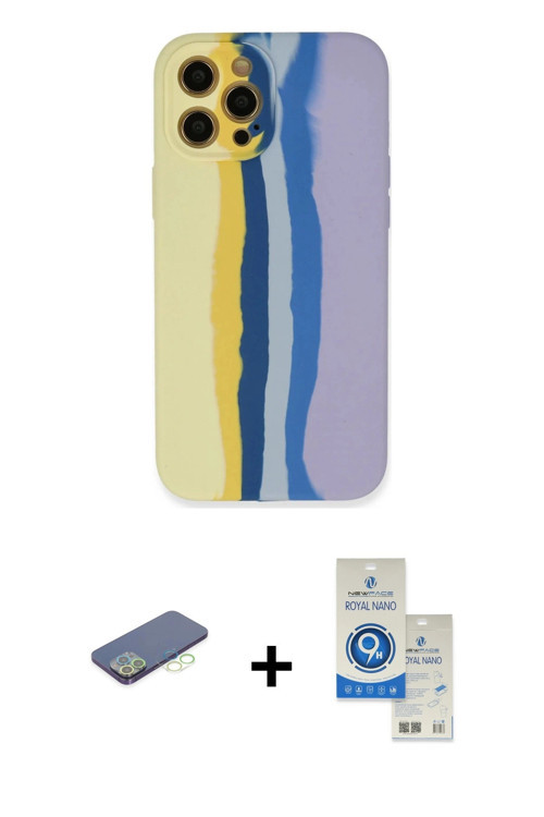 ieg™ iPhone 12 Pro Max Kılıf Yadigar Çizgi - Şeffaf Royal Nano Ekran Koruyucu + Yeşil Renkli Kamera