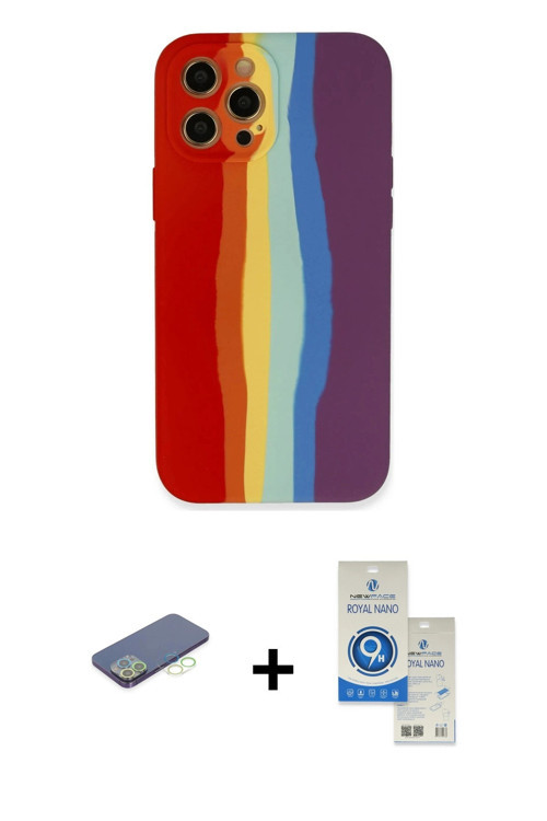 ieg™ iPhone 12 Pro Max Kılıf Yadigar Çizgi - Şeffaf Royal Nano Ekran Koruyucu + Yeşil Renkli Kamera