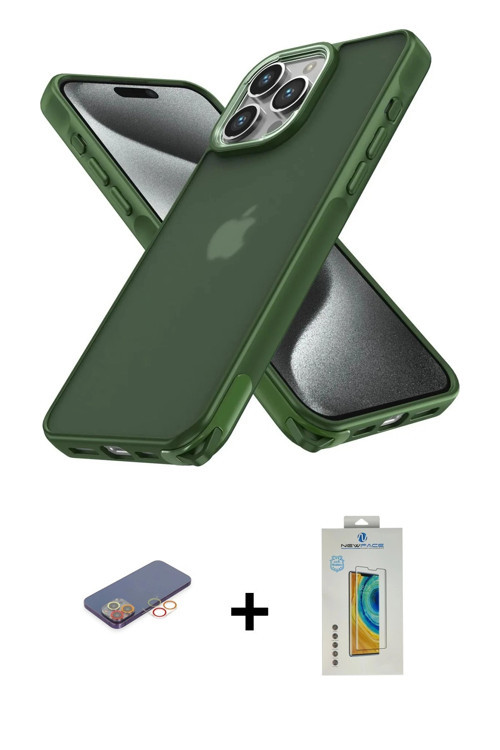 ieg™ iPhone 12 Pro Max Kılıf Atlas Form - Siyah Polymer Nano Ekran Koruyucu + Turuncu Renkli Kamera