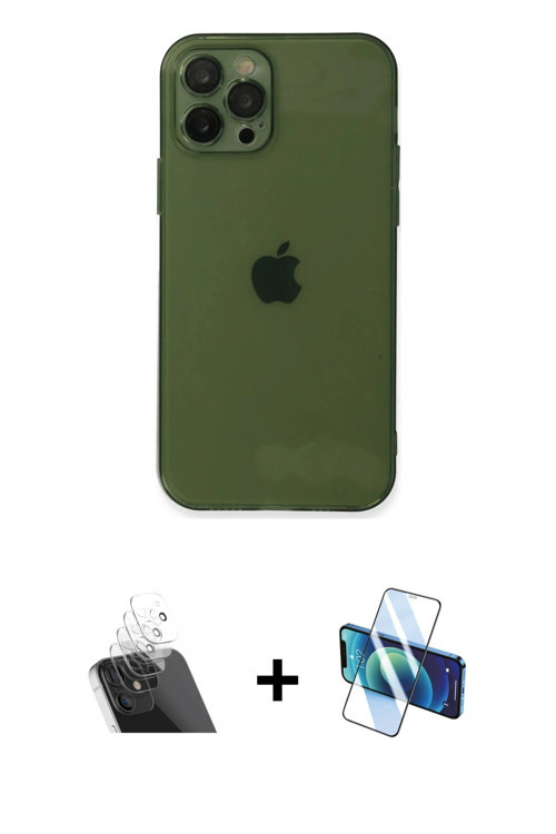 ieg™ iPhone 12 Pro Kılıf Ahenk Doku - Siyah 3D Antistatik Seramik Nano Ekran Koruyucu + Şeffaf Kamer