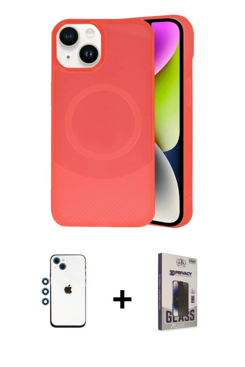 ieg™ iPhone 14 Kılıf Ufuk Serisi - Siyah Bilvis Hayalet Cam Ekran Koruyucu + Mavi Shine Kamera Lens