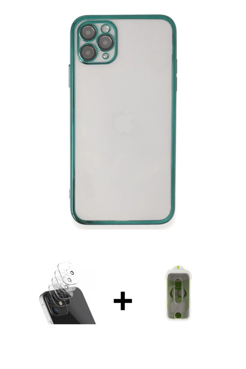 ieg™ iPhone 11 Pro Kılıf Vadi Minimal - Siyah Joko Magic 5D Hayalet Cam + Şeffaf Kamera Lens Koruma
