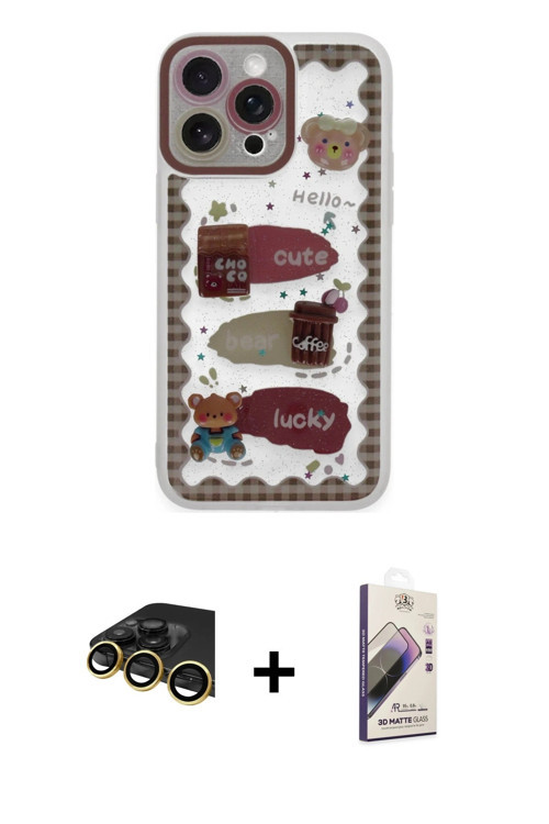 ieg™ iPhone 14 Pro Max Kılıf Çekirdek Asil - Siyah Bilvis 3D Mat Cam Ekran Koruyucu + Gold Raze Meta