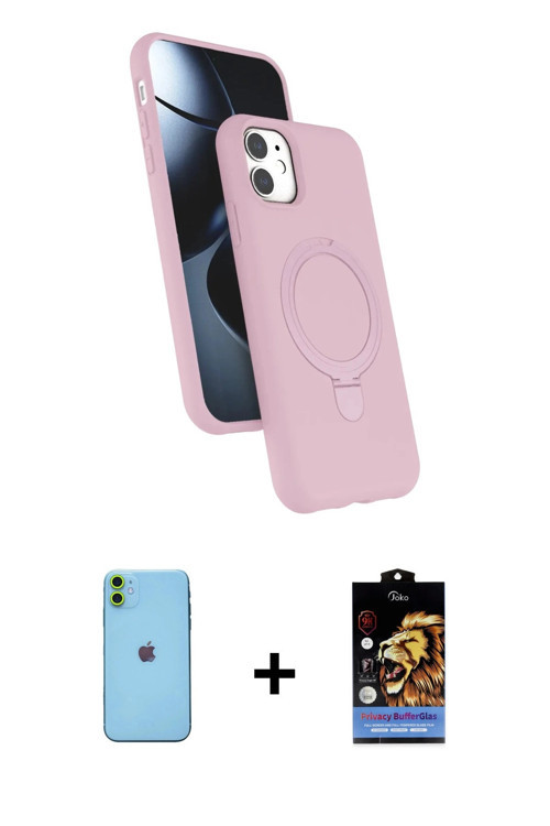 ieg™ iPhone 11 Kılıf İz Işık Koleksiyonu - Siyah Buffer Hayalet Cam Ekran Koruyucu + Yeşil Neon Fosf